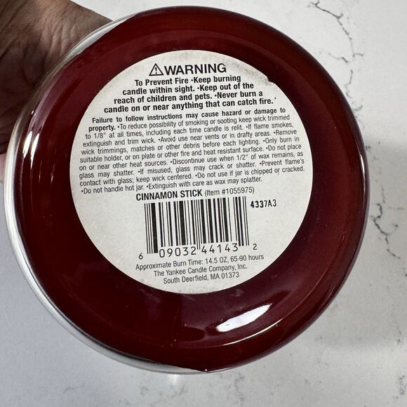 Vtg YANKEE CANDLE BLACK BAND WHITE LABEL HOUSEWARMER CANDLE Cinnamon Stick 14.5 - Picture 11 of 16